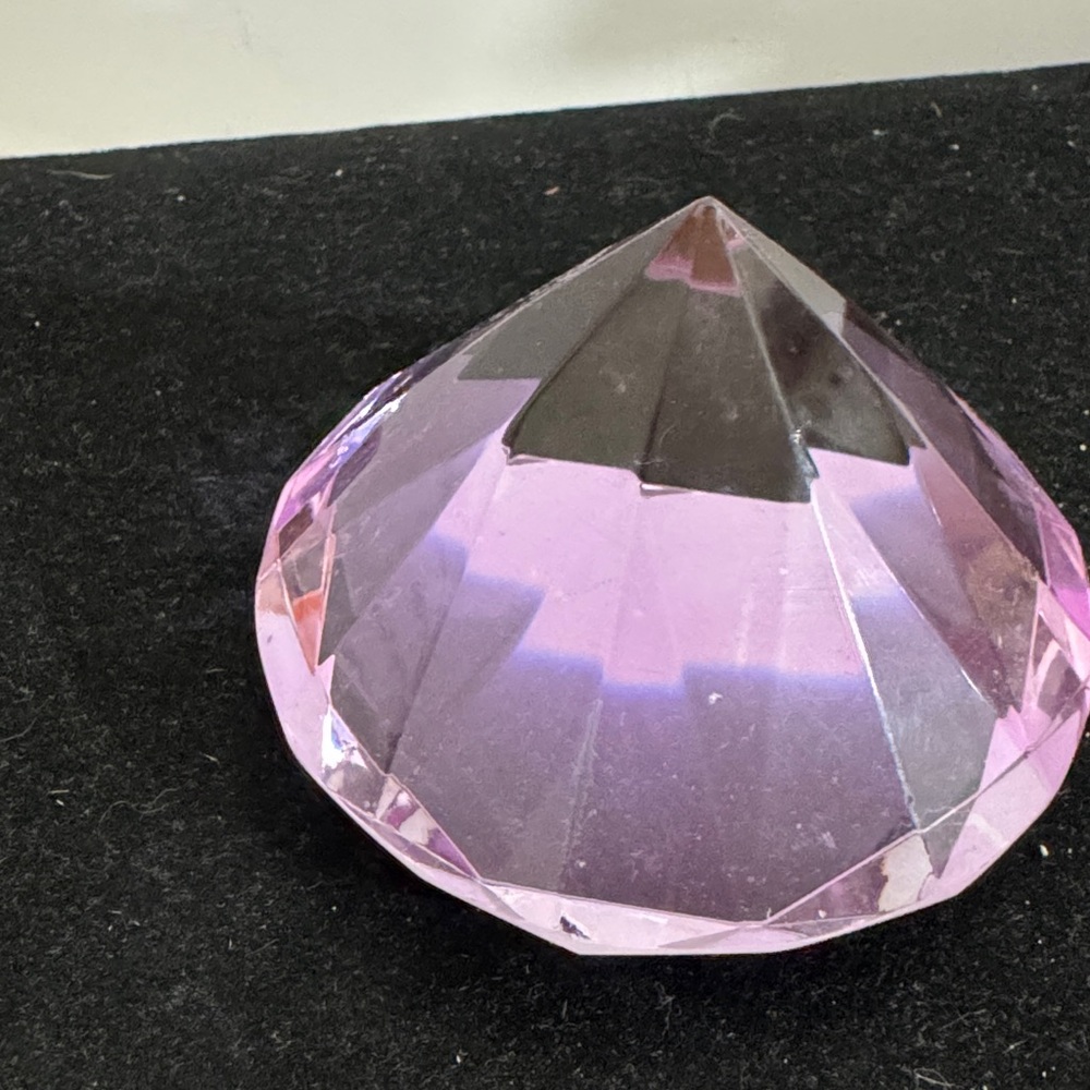 Vintage Crystal Paperweight Purple Crystal Glass 3.25" Diamond cut - Picture 2 of 3